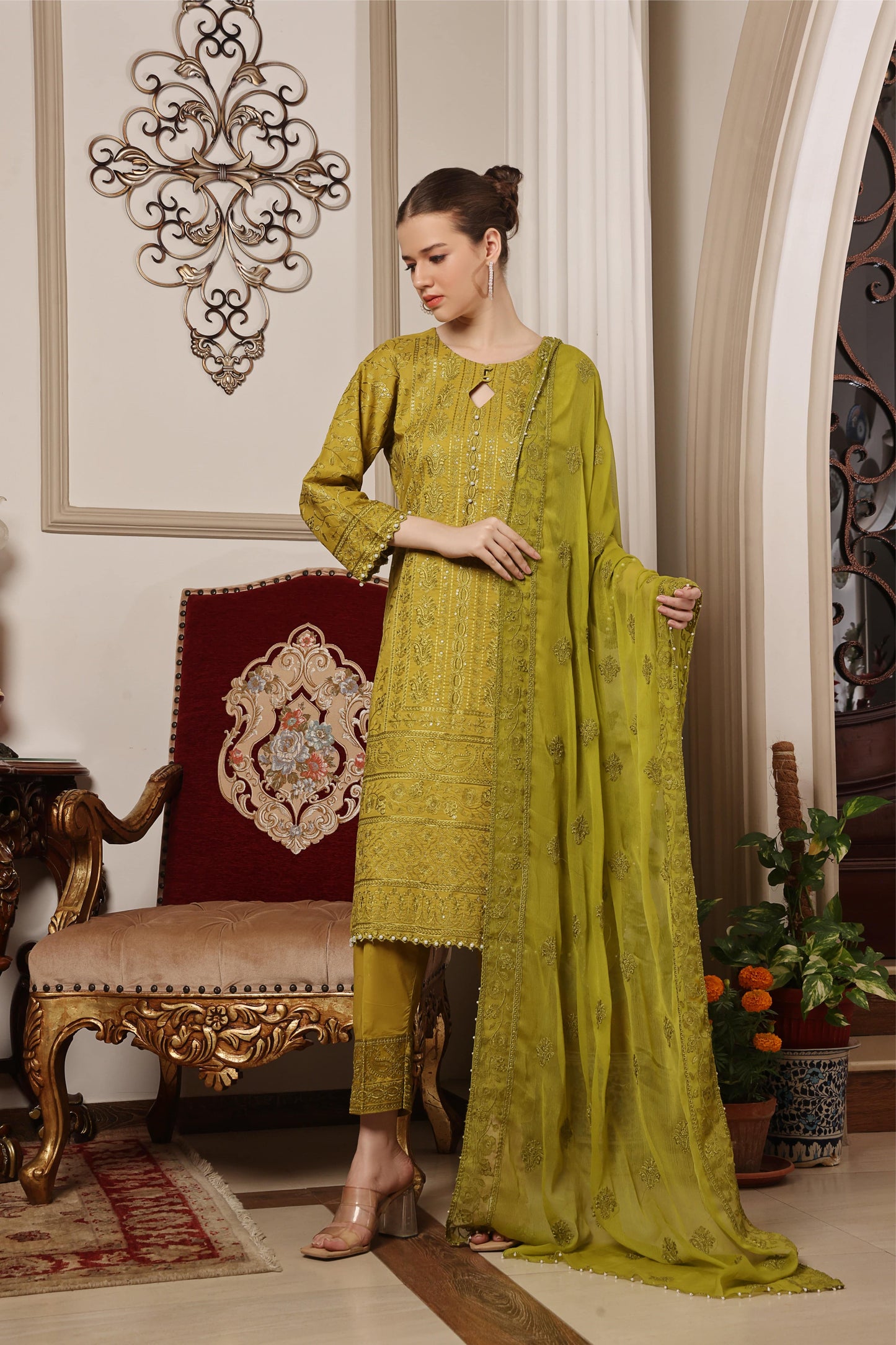 3PC EMBROIDERED LAWN-ZN335