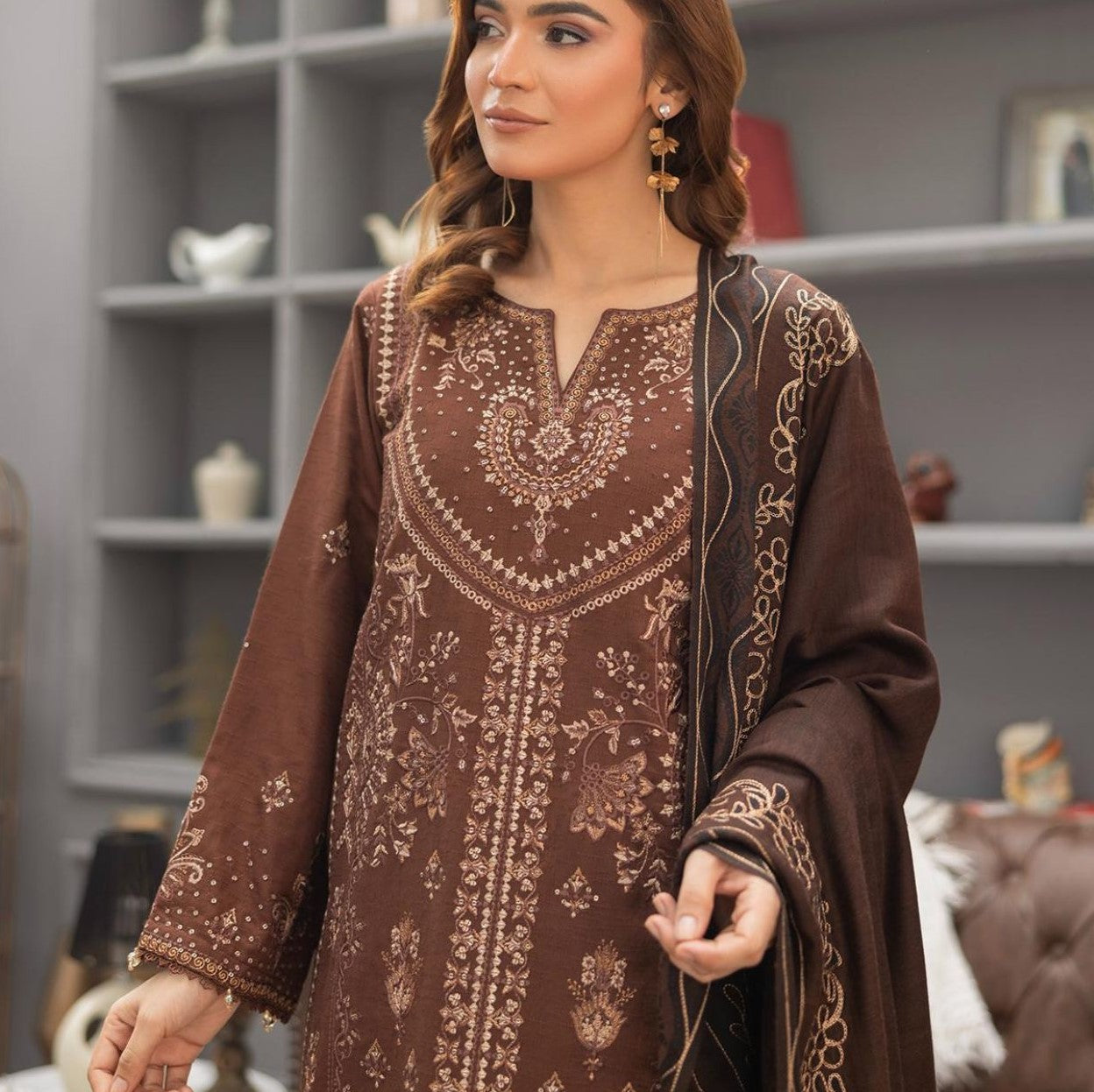 WINTER  MARINA EMBROIDED RESHAM WOOL SHAWL