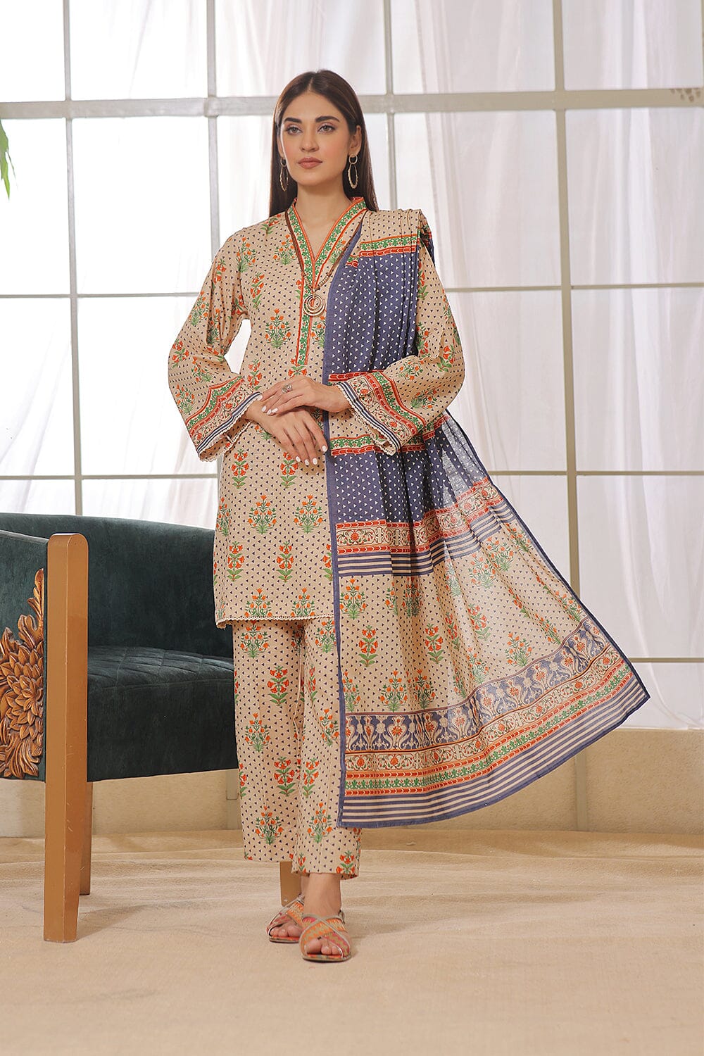 3PC UNSTITCHED KHADDAR SUIT- ZN2351