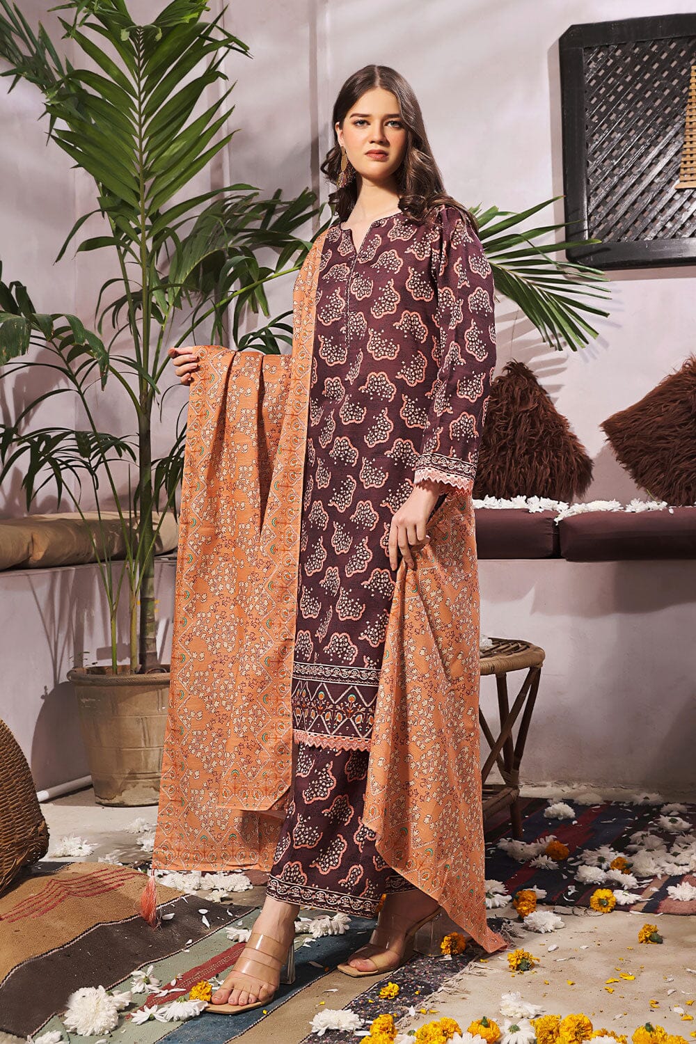 3PC UNSTITCHED KHADDAR SUIT- ZN2252