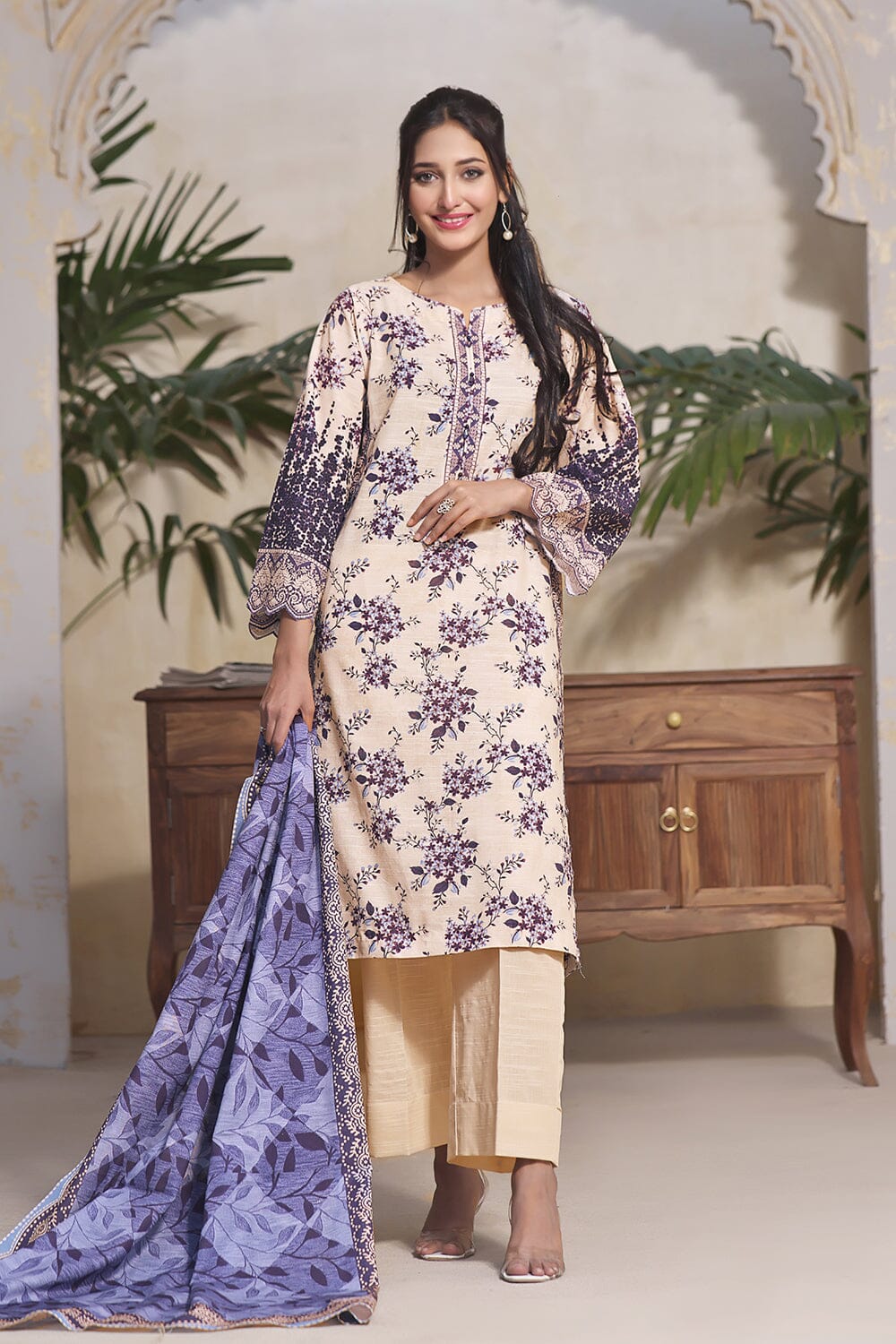 3PC UNSTITCHED KHADDAR SUIT- ZN2359